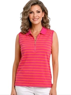 Tommy Hilfiger Pink Striped  Sleeveless Zip Polo Shirt Size 1X NWOT
